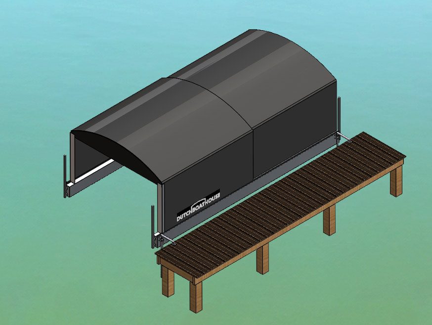 Drawing of a floating boat shelter with float-float system